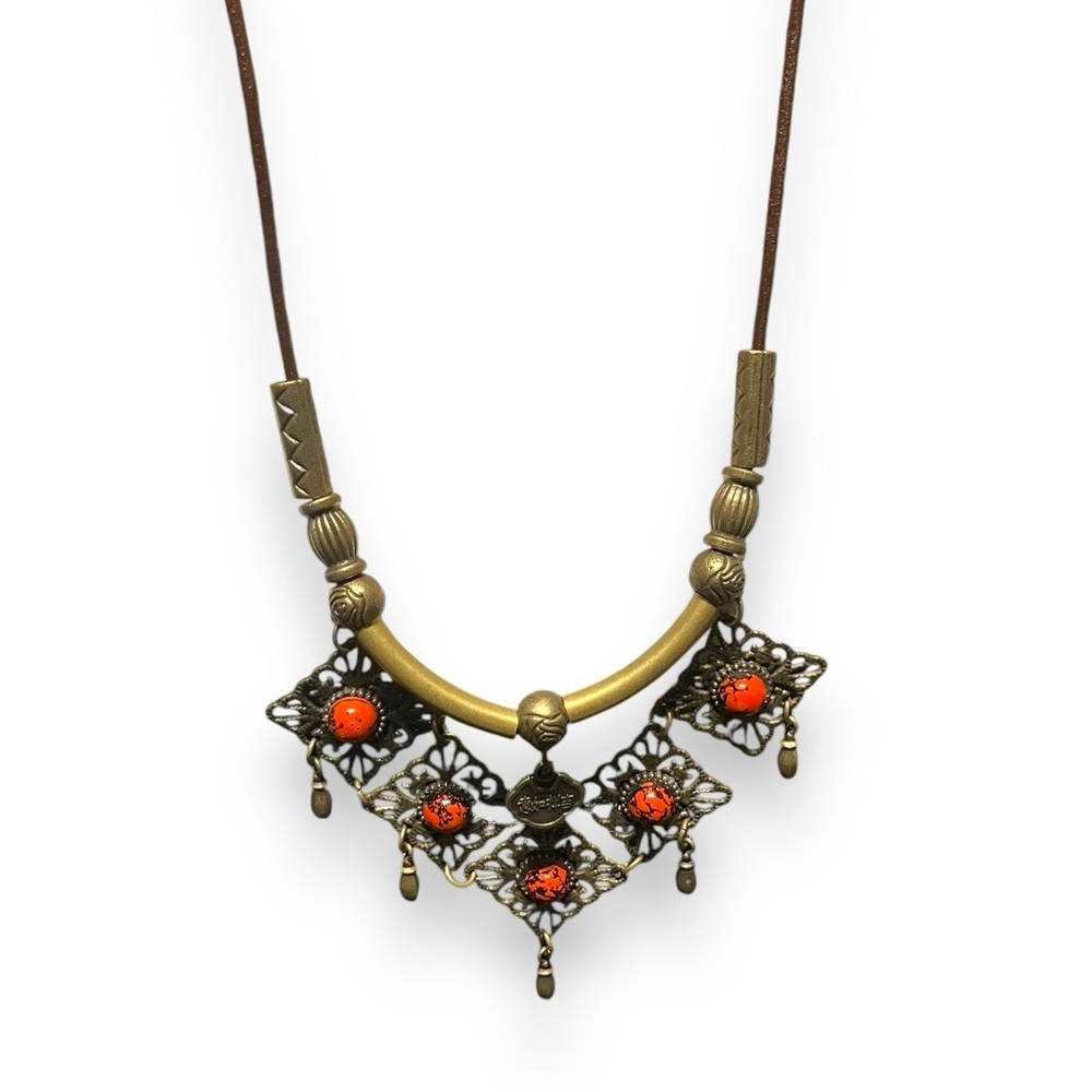 Vintage Corded Brass Red & Black Beads Hanging Decorative Dangles 28 Inches